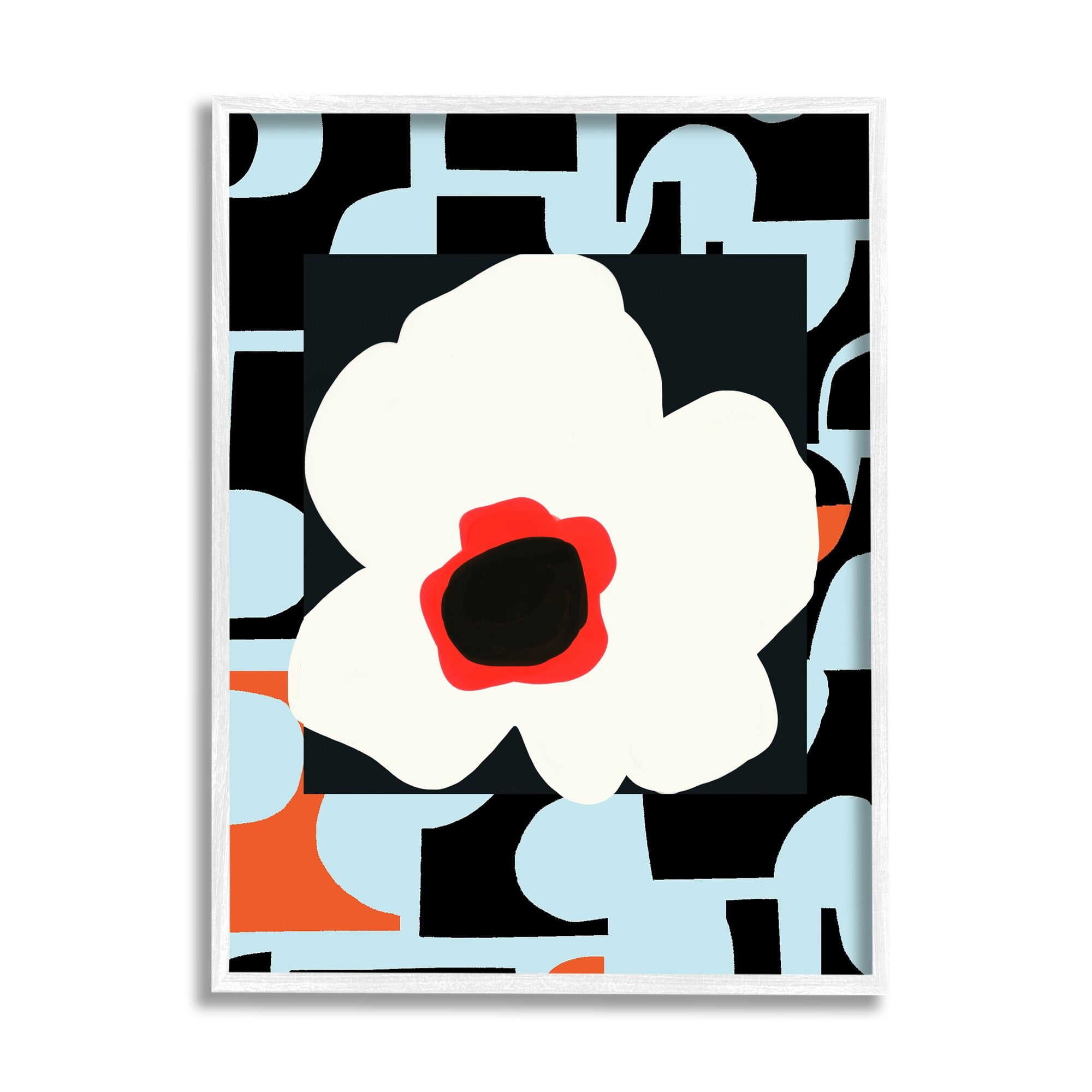 Stupell Industries Retro Floral Shapes Abstract Geometric Petals Silhouette Graphic Art White Framed Art Print Wall Art, Design by Deborah Velasquez
