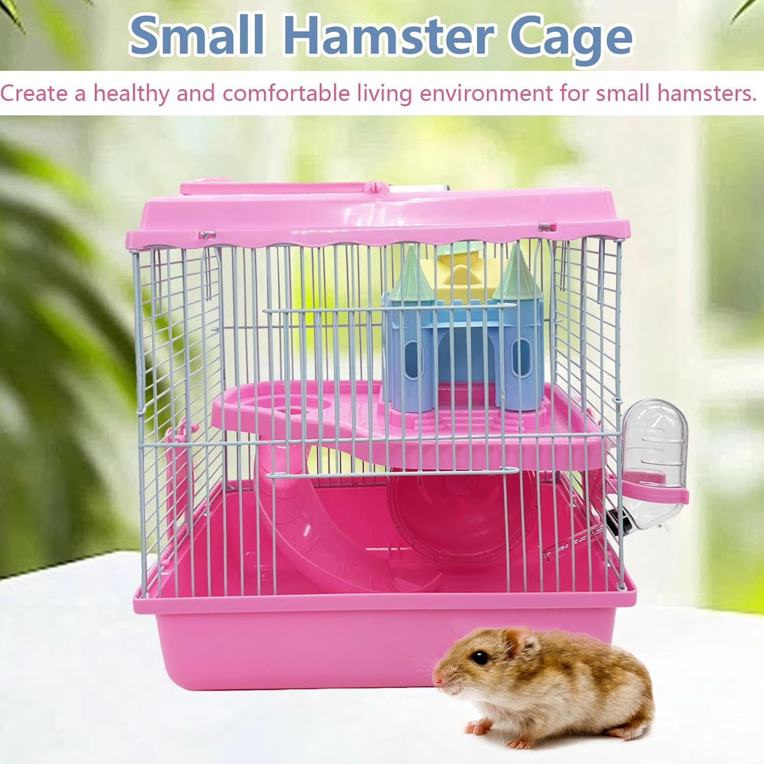 Portable Hamster Travel Carrier Cage with Water Bottle, Breathable Dwarf Hamster Carry Case for Outdoor Travel, Small Animal House for Gerbil Mice