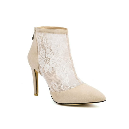 

Ritualay Womens Ankle Booties High Heel Stiletto Boot Pointed Toe Dress Boots Anti-Slip Lightweight Winter Shoes Formal Office Lace Fashion Bootie Beige 7.5