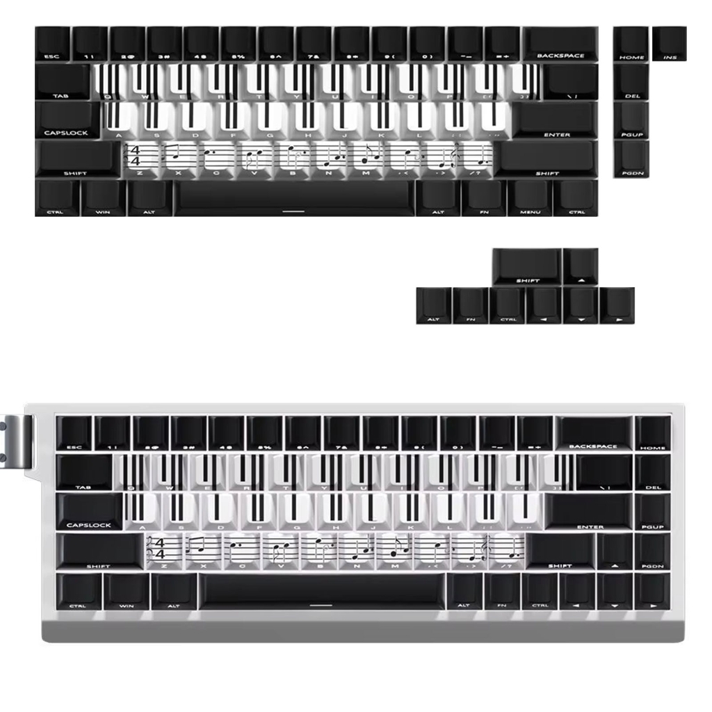 74Keys Keycaps Set Side Print Piano Key Theme Backlit Keycap for 60 61 65 67 68 Mechanical Keyboards