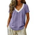 thumbnail image 3 of Craaazy Women's Comfy Breathable Cotton Short Sleeve Top with Lace V-Neck Detail for Everyday Wear and Office Casual Outfits, 3 of 6