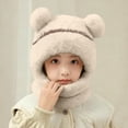 thumbnail image 5 of PInxai Hats for Girls Boys Fleece Lined Pullover Hat Winter Thick Warm Cute Hat with Attached Scarf for Cold Weather,Beige,3-6 Years, 5 of 5