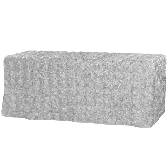 1 Pc, Wedding Rosette Satin 90"X156" Rectangular Tablecloth - Silver For Baby Showers, Quinceaneras, Birthday Celebrations & Special Occasion