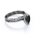 thumbnail image 3 of Anillo de Bodas JeenMata Halo Pavé Diamante Negro y Moissanita 1,5 ct Forma de Lágrima Baño de Oro Negro 18 K sobre Plata, 3 of 6