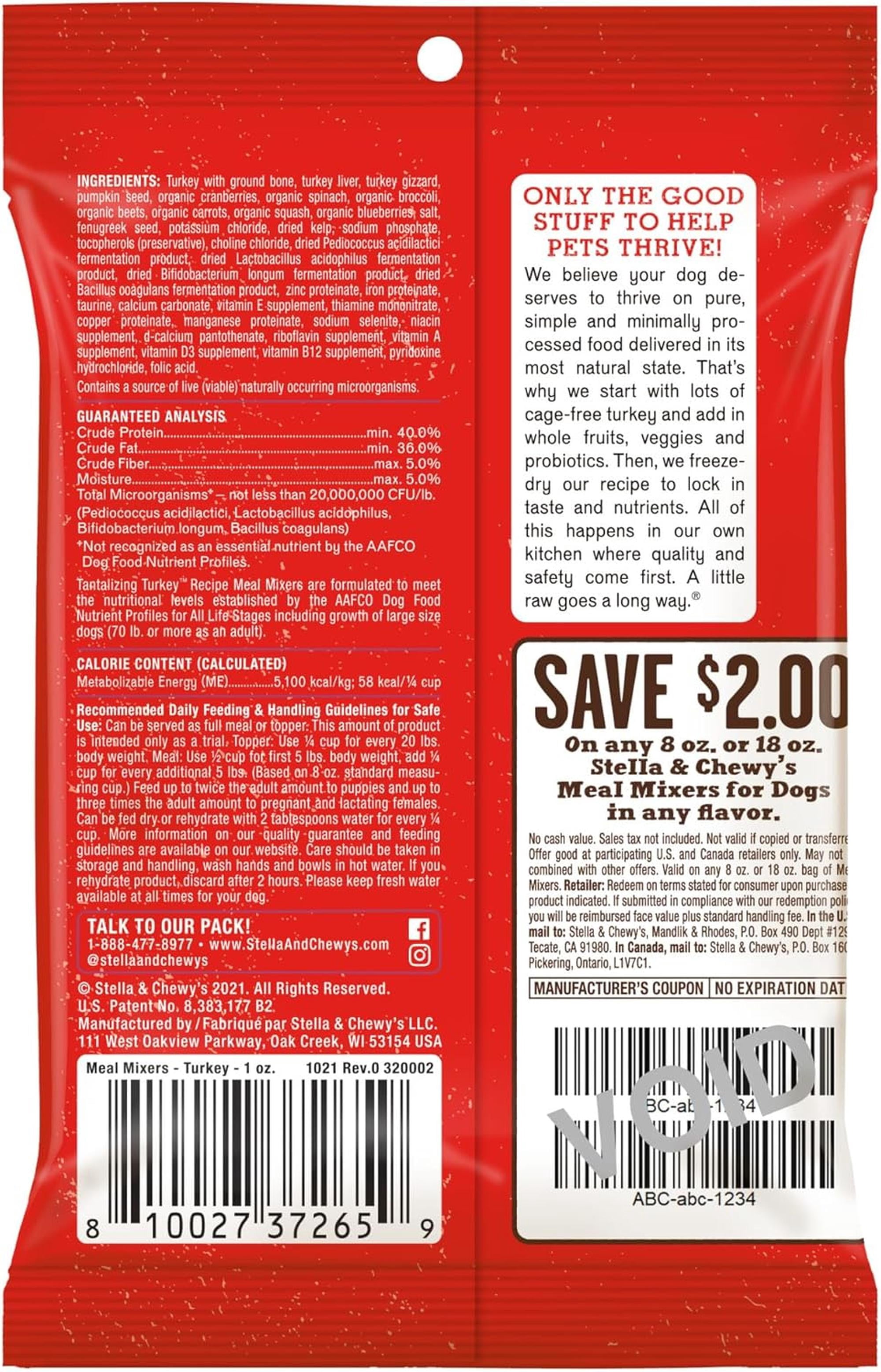 Stella & Chewy's Freeze-Dried Raw Meal Mixers Dog Food Topper - Tantalizing Turkey Recipe - 1 Ounce Bag