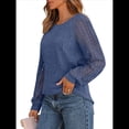 thumbnail image 3 of Suéter de Punto Holgado, Versátil, de Canalé Cepillado y Cuello Redondo para Mujer con Mangas Largas Huecas Empalmadas. Azul XXL, 3 of 7