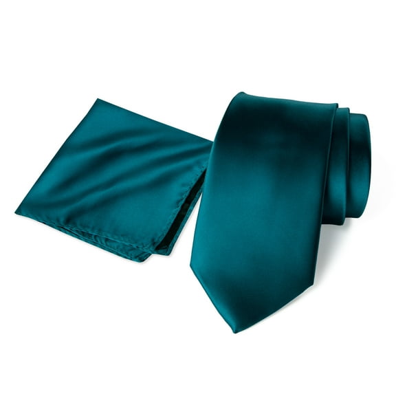 Spring Notion Men's Satin Microfiber Solid Color Skinny Tie and Handkerchief Set, Teal
