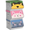 thumbnail image 1 of SONGMICS Caja Almacenaje Tela Infantil, Caja Organizadora Plegable, Juego de 3, Apilables con Asas, Tapa Magnética, para Habitación de Niños, Conejo Gato León, Rosa, Azul, Verde y Gris, 1 of 5
