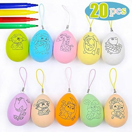 bedoo 20pcs colored plastic easter eggs hunt decorations, easter basket stuffers, hanging plastic eggs with rope, artificial egg diy decor egg 3