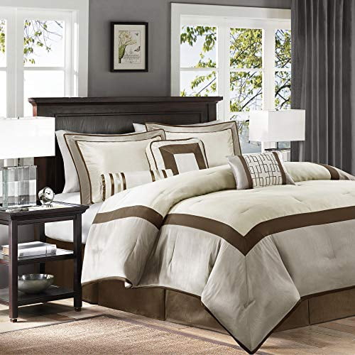 Madison Park Confortable Couette Set-Deluxe Collection d'Hôtel Toute la Saison en Bas Literie de Luxe Alternative avec des Impostes Assortis, des Oreillers Décoratifs, Cal Très Grand(104 "x92"), Geneviève, Taupe / Brun