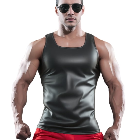 Afdoent Mens Tank Tops Men's U Neckline Bare Chest Tight Body Shine Sense Of Off The Shoulder Small Vest Top Breathable