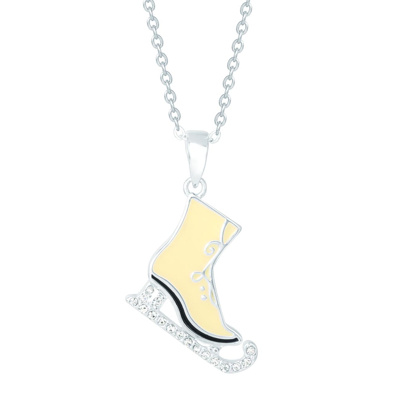 Disney Frozen Girls' Crystal Silver Plated Ice Skate Pendant, 18'