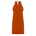 thumbnail image 3 of Vestido Halter de Crochet con Hombros Descubiertos para Mujer, Sin Mangas, con Cuello Halter Metálico y Mangas de Encaje Recortadas Color Naranja S, 3 of 5