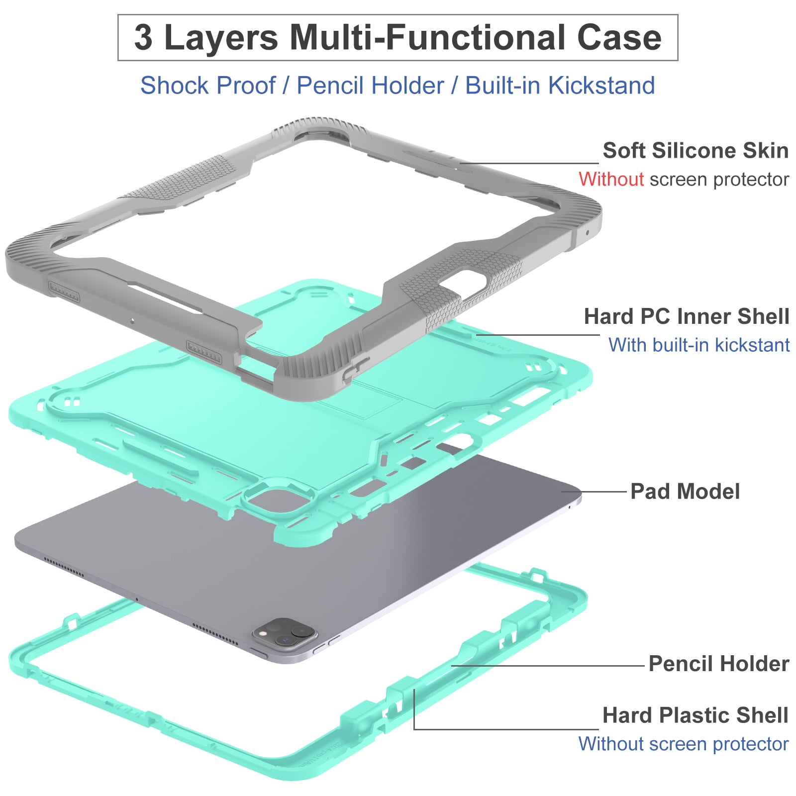Dteck Case for iPad Pro 13 inch 2024,Heavy Duty Case 3 Layer Protection Shockproof Protective Cover Built-in Pencil Holder Kickstand for iPad Pro 13-in. (M4) 2024,Green