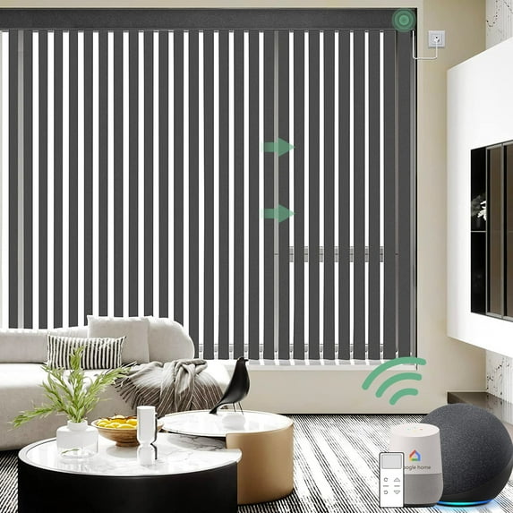 Yoolax Motorized Vertical Blinds Remote Control Wifi Automatic Window Blind Light Control Blackout Electric Vertical Blinds(Blackout Dark Grey,90"W x 84"H)