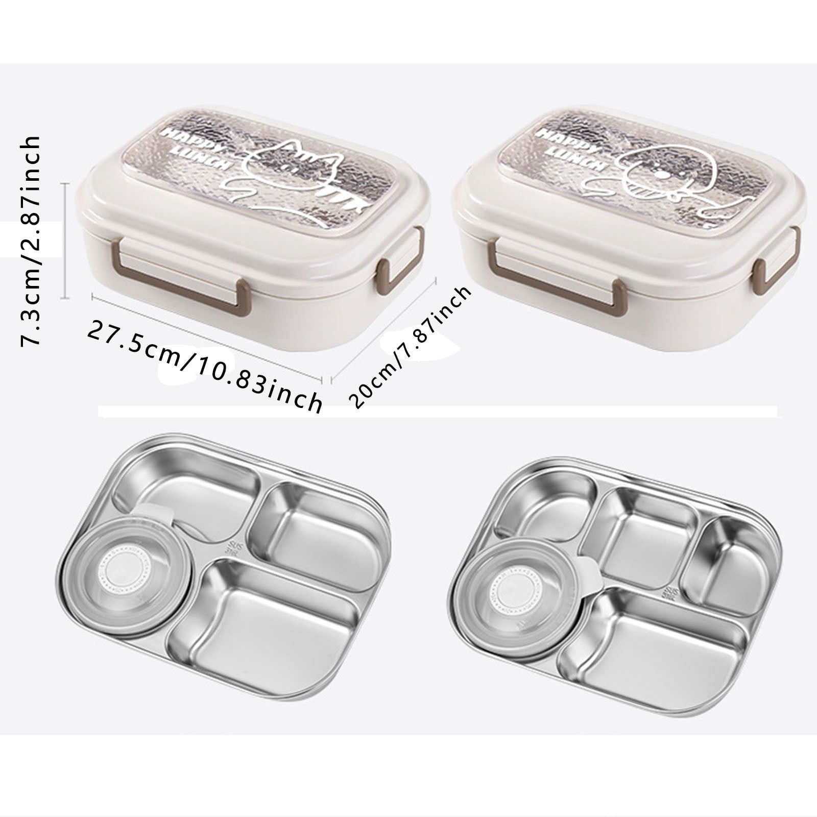 Lot De 4 Assiettes Compartimentées En Acier Inoxydable Pour Enfants - Avec Couvercles - Sans BPA - Pour Bento, École, Pique-nique