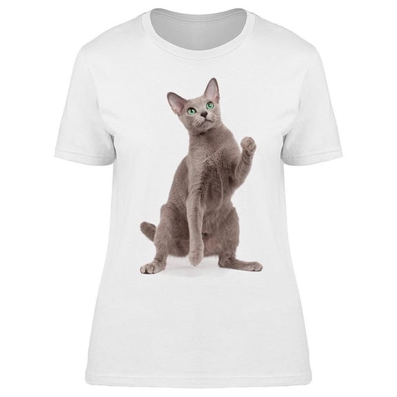 Playful Green-Eyed Russian Blue T-Shirt Women -Image by Shutterstock, Female Small