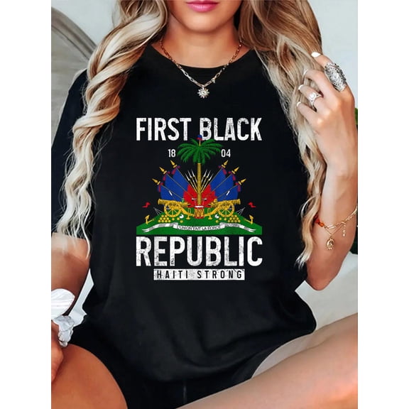 Haitian Flag Prize T-Shirt Women's Graphic Tee Casual Tops