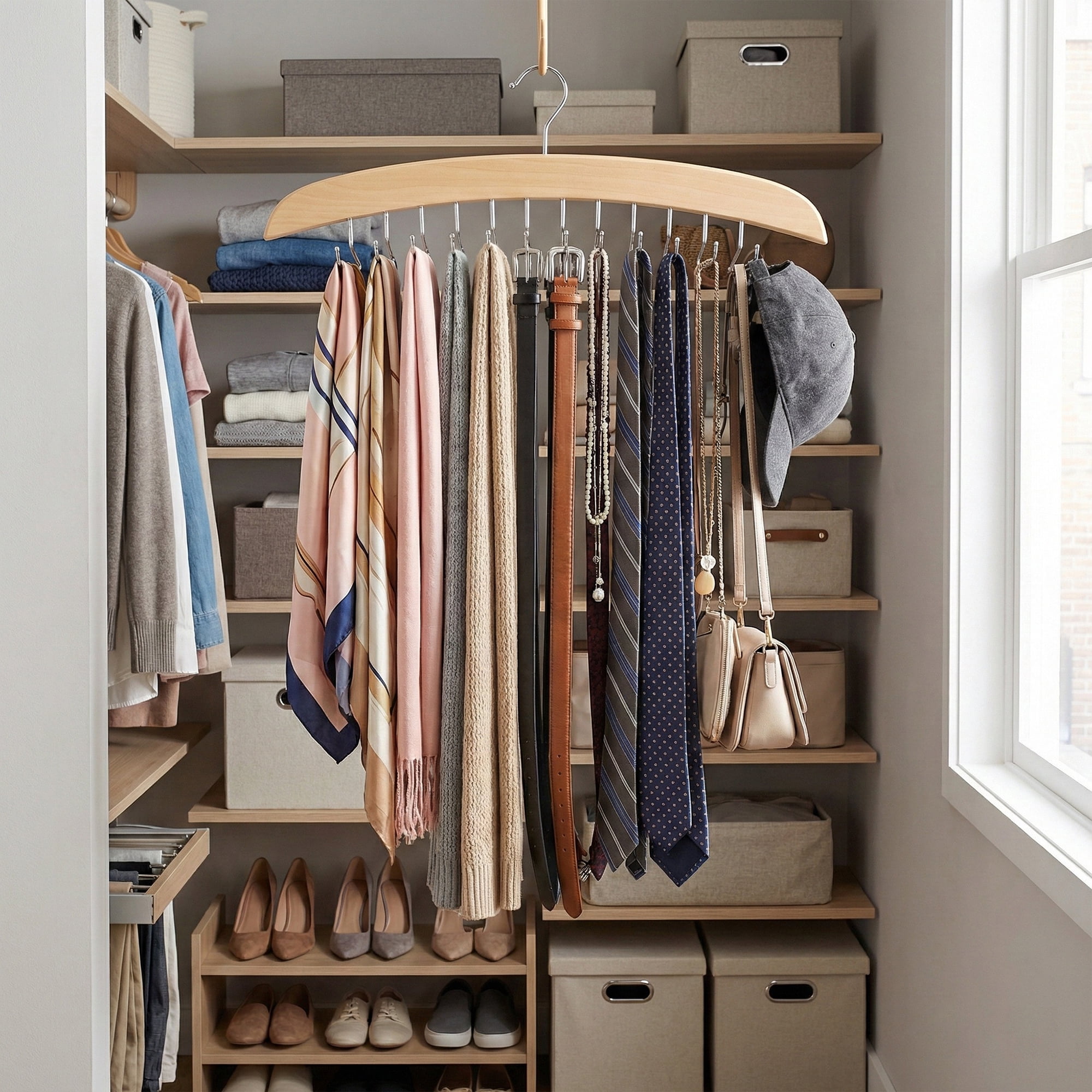 Unique Bargains 2Pcs Wood Tank Top Hangers For Closet Organizer Natural 24 Hooks