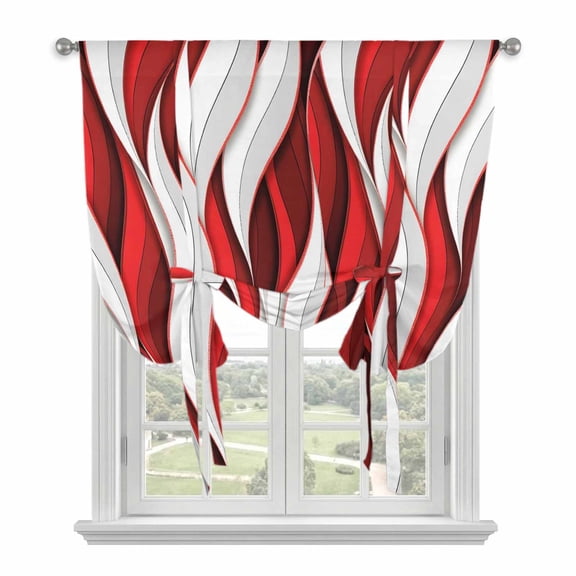 Red White Moire Balloon Curtains for Bedroom/Front Door/Bathroom, Modern Abstract Art Tie Up Curtains 63 Inch Length Light Filtering Kitchen Curtains Shades for Windows 46"x63"