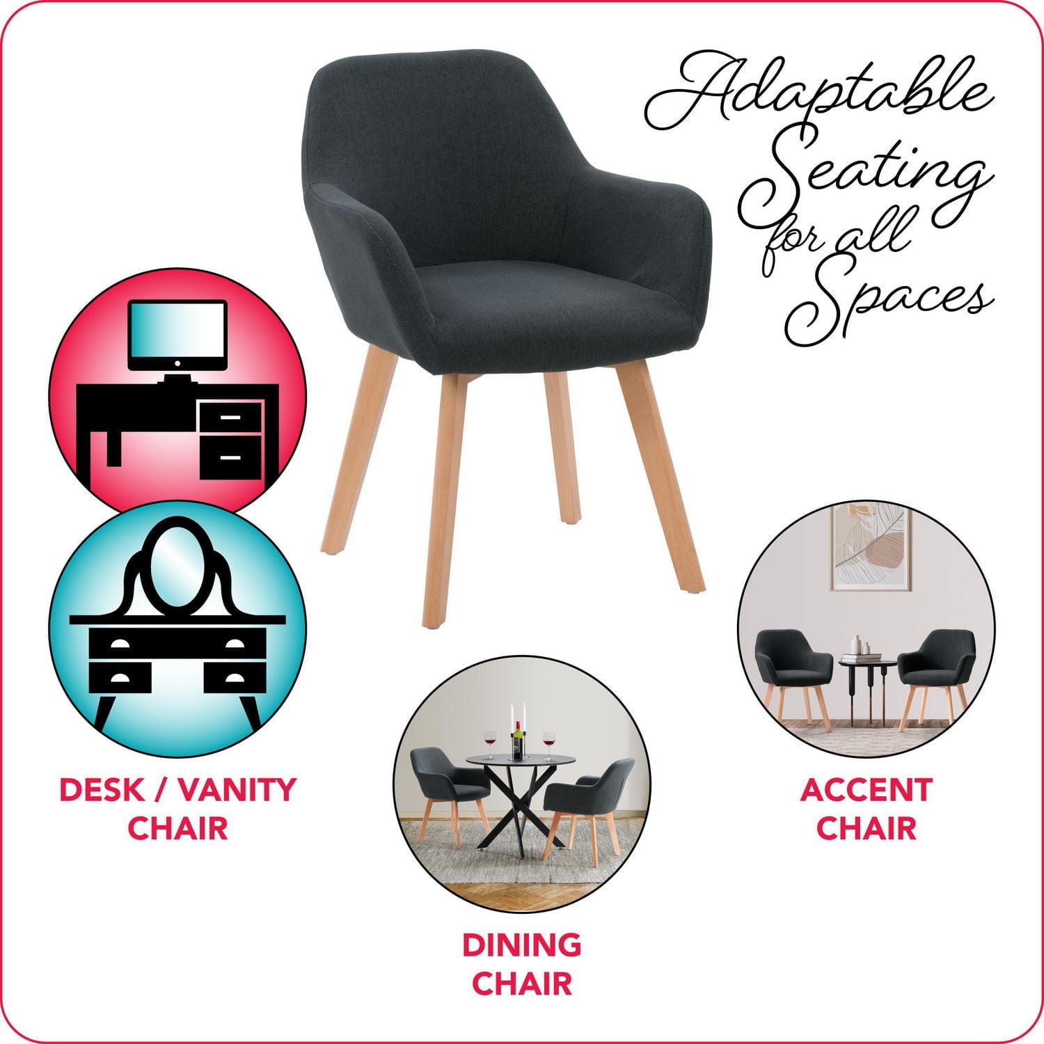 Chaise de salle à manger d'intérieur rembourrée Ayla de CorLiving avec accoudoirs et pieds en bois