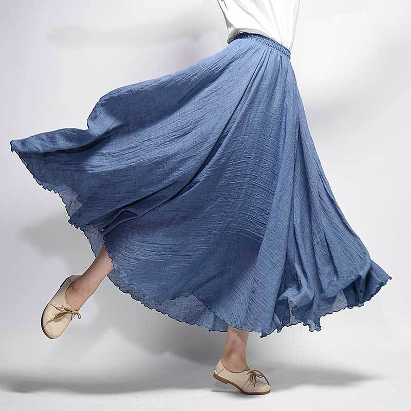 Blue pleated linen skirt online