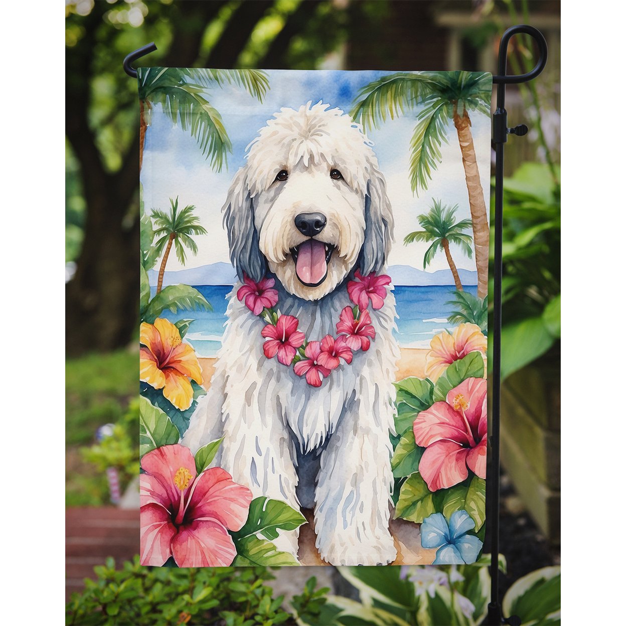 Komondor Luau Garden Flag 11.25 in x 15.5 in