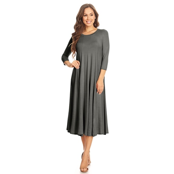 Women's Casual Basic Comfy 3/4 Sleeve Flare A-line Midi Long Maxi Dress