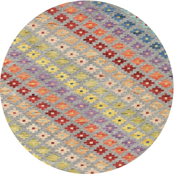 Ahgly Company Machine Washable Indoor Round Contemporary Orange Salmon Pink Area Rugs, 3' Round