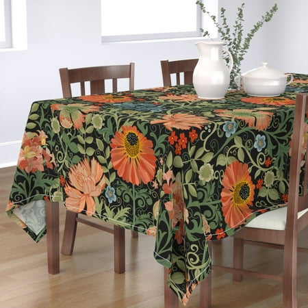 

Cotton Sateen Tablecloth 70 Square - Art Nouveau Black Flowers Floral Deco Garden Print Custom Table Linens by Spoonflower