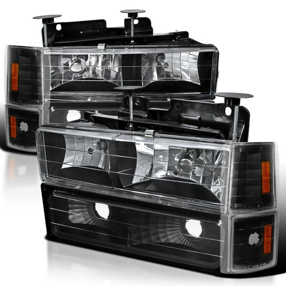 Spec-D Tuning Black Headlights   Bumper Lights   Corner Lights Compatible with 1994-1998 GMC C10, Left   Right Pair Headlamps Assembly