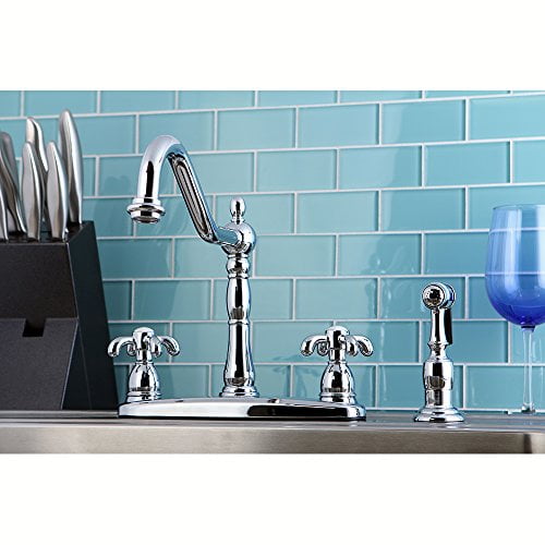 Kingston Brass French Country Double Handle 8" Centerset Kitchen Faucet with White Sprayer