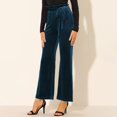 thumbnail image 3 of Pantalones sueltos para mujer, cintura alta, pierna ancha, cinturón, pantalones acampanados de color puro con bolsillo lateral, azul purpúreo M, 3 of 6