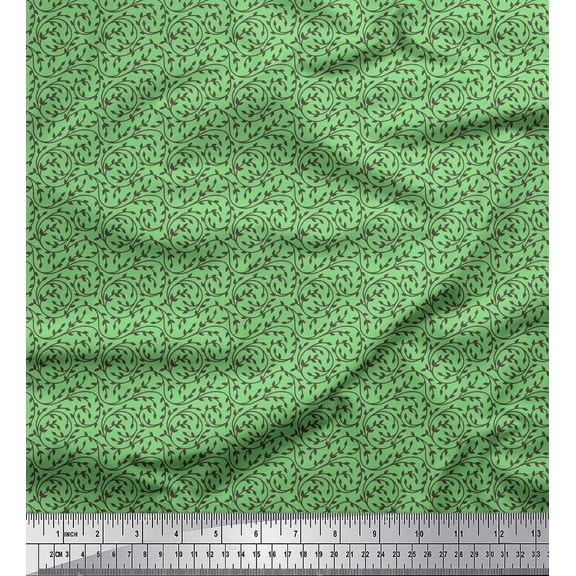 Soimoi Green Cotton Duck Fabric Stencil Leaves Printed Craft Fabric by the Yard 42 Inch Wide