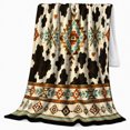 thumbnail image 2 of Western Cowhide Print Geometric, Dramatic Artistic Scene, Warm Flannel Blanket for Cabin and Lodge with Detailed Artwork, Art Lovers Valentine's Day Gift, Artistic Home Decor, 2 of 9