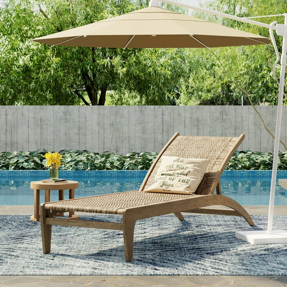 Shane Acacia Wood and Flat Wicker Outdoor Chaise Lounge, Light Brown and Light Multibrown