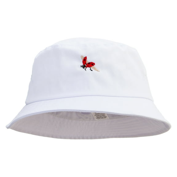 Ladybug Embroidered Big Size Cotton Blend Twill Bucket Hat - White XL-2XL
