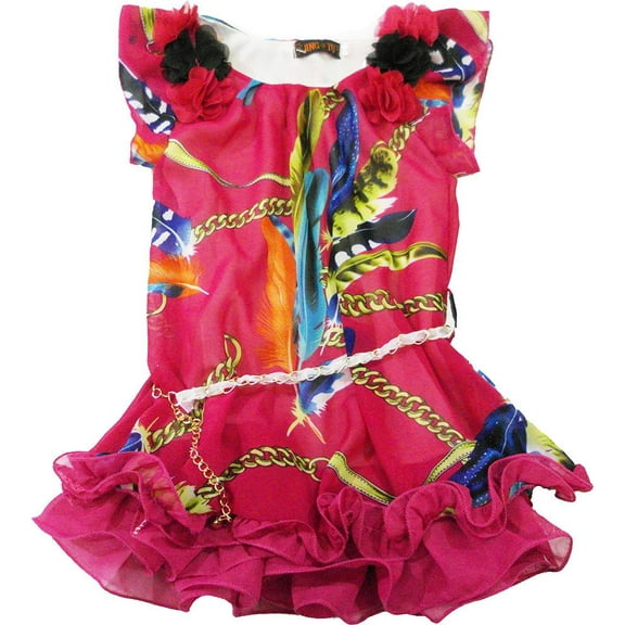 Wenchoice Girl'S Hot Pink Feather Chiffon Dress S(1T-2T)