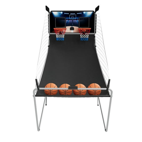 Bezliving Basketball Arcade Game Indoor, Dual Shot Electronic Basketball Game with 8 Game Modes, LCD Score Display, and 4 Rubber Balls, Indoor Basketball Arcade Game for Home, Black