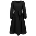 thumbnail image 6 of ClodeEU Women's Solid Color Long Sleeve Round Neck A-Line Maxi Dress ,Elegant Flared Midi Dress with Tie waist Black,Womens Plus L, 6 of 6