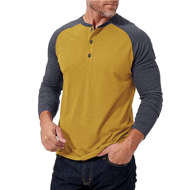 Blusas y camisas de manga larga con cuello redondo para hombre, blusa informal de poliéster con bloques de color y manga larga con cuello redondo.