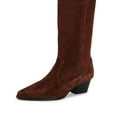 thumbnail image 3 of FSJ Women Knee High Boots Stacked Chunky Mid Heel Pointy Closed Toe Pull On Boots Slouchy Fashion Cowgirl Dress Long Shoes Size 6.5 Brown, 3 of 3