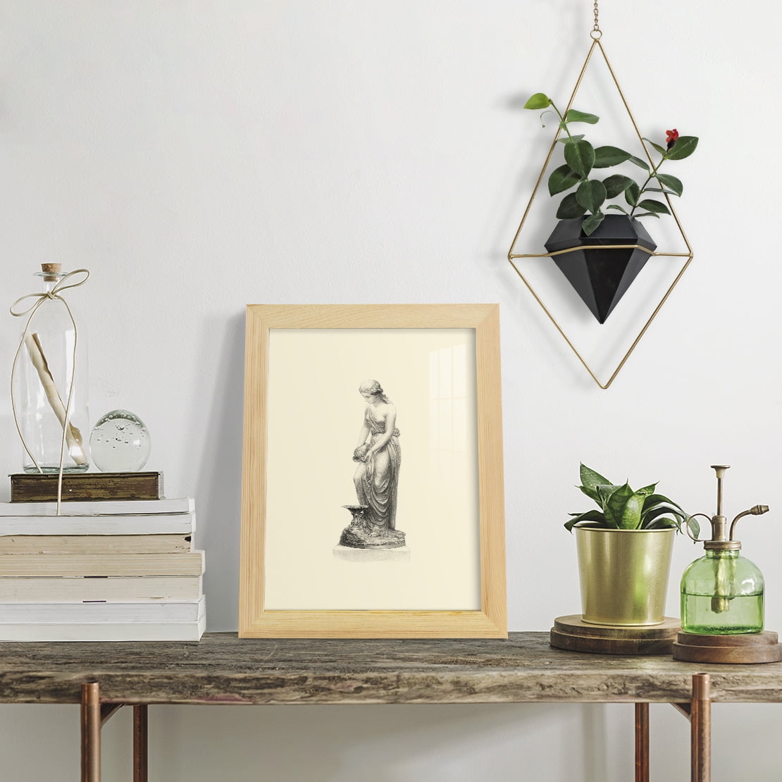 Classical Statuary II -Framed Print w/glass-Natural Wood