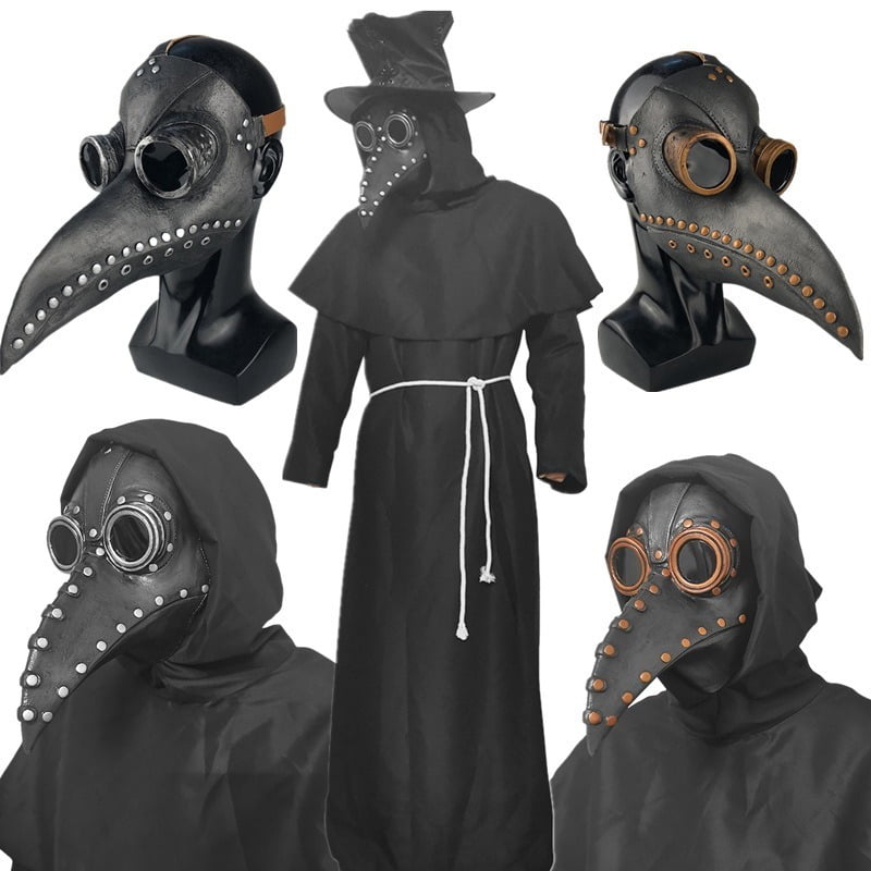 Leather Scary Bird Long Nose Beak Gothic Cosplay Retro Steampunk for Halloween Cosplay Party Creepy Halloween Costume Props for Men Women Teens Plague Doctor 