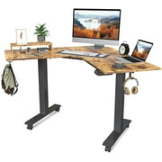 FEZIBO Dual Motor L-Shaped Electric Standing Desk, Height Adjustable Desk, Home Office L Shape Stand Up Desk with Splice Board, Rustic Brown Finish, 48"