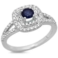 thumbnail image 1 of 0.80 Carat (ctw) 10K White Gold Round Blue Sapphire & White Diamond Ladies Split Shank Engagement Halo Bridal Ring 3/4 C, 1 of 1