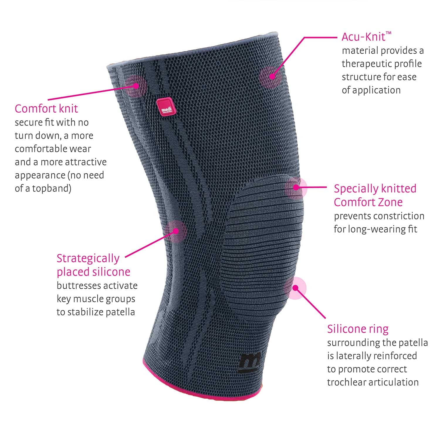 medi Genumedi Knee Support w/Silcone Patella Ring, I, Silver medi Genumedi Knee Support w/Silcone Patella Ring, I, Silver
