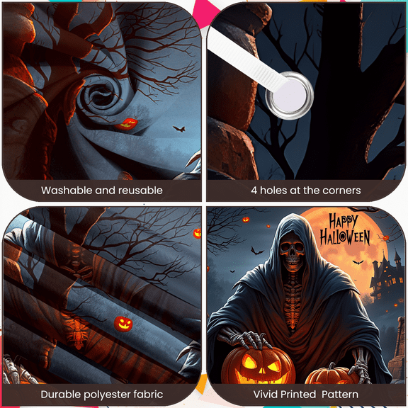 Scary Design Happy Halloween Skeleton Pumpkin Scene Backdrop Spooky Decoration Horror Display for Halloween Party Night Event Decoration Indoor