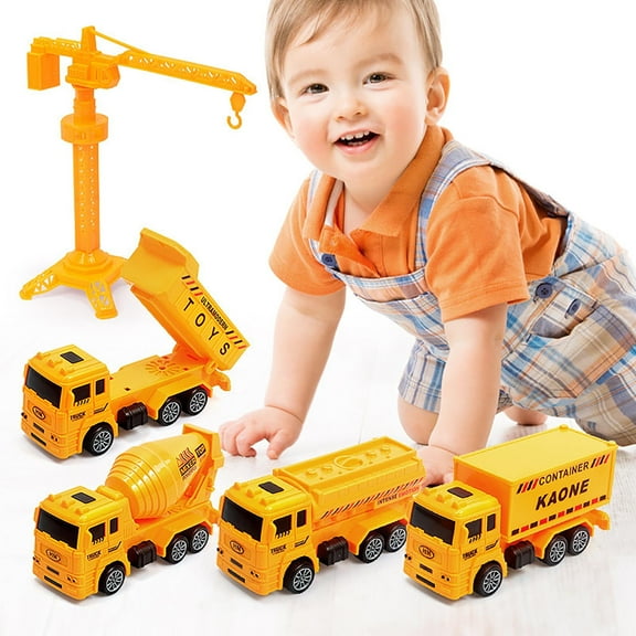4 Packs Metal Construction Trucks Playsets, Mini Friction Powered Engineering Vehicle, Crane, Excavator, Cement Mixer, Dump Truck Toys for Boys 3-5 Years Old, Die-Cast Trucks for Toddlers Kid