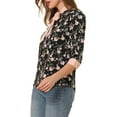 thumbnail image 4 of Allegra K Women's Bow Tie Neck Contrast Trim 3/4 Sleeve Floral Blouse, 4 of 6